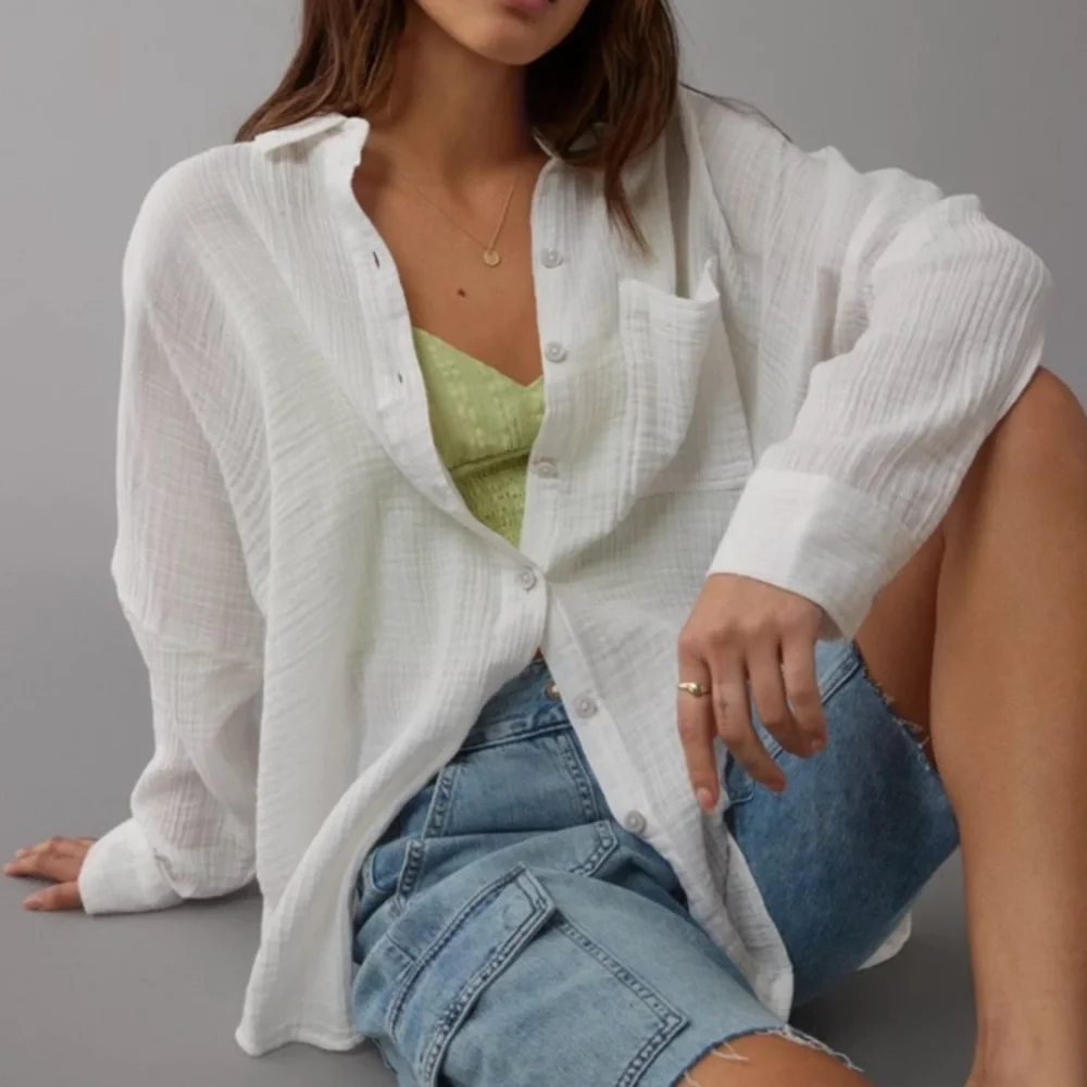 Forever 21 Gauze Long Sleeve Collared Button Down - Picture 1 of 11